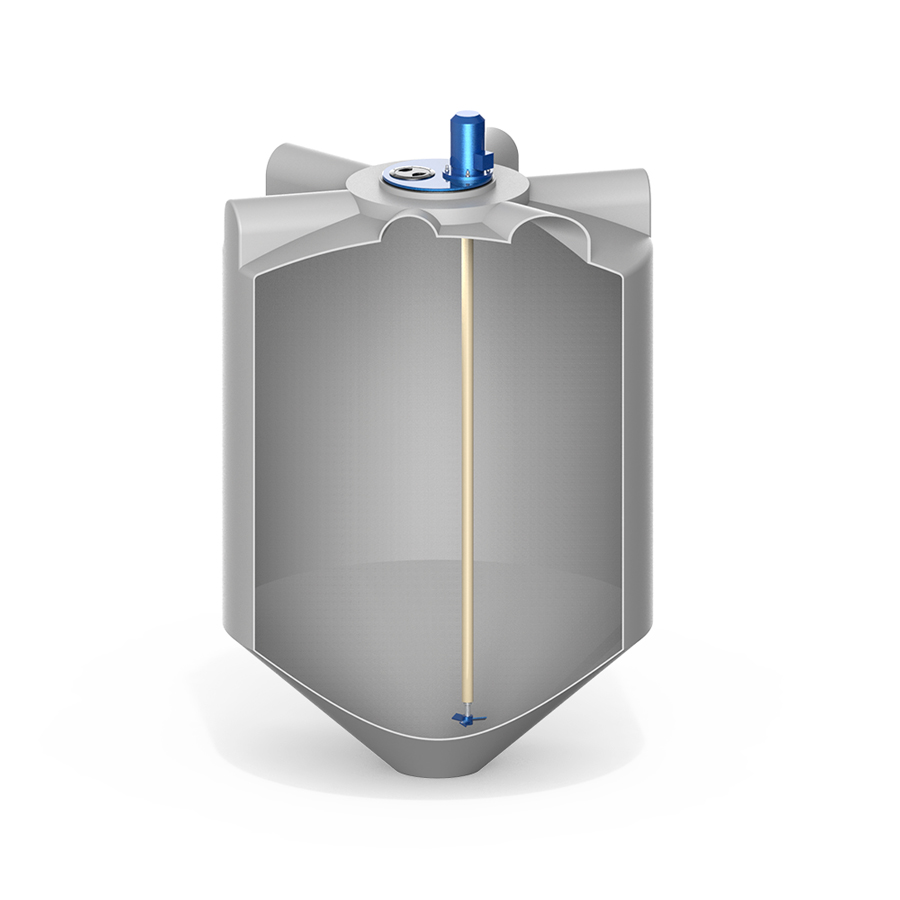 Емкость K 2000 литров с пропеллерной мешалкой без обрешетки вид спереди в разрез