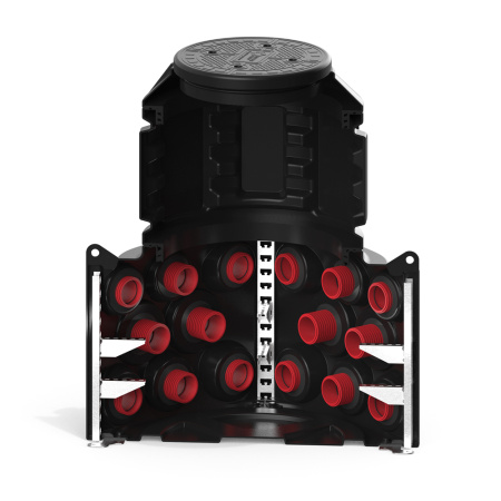 Колодец КН 1000 H1400 с крышкой D 560 мм Колодец КН 1000 H1400 с крышкой D 560 мм в разрез трубы и стойки