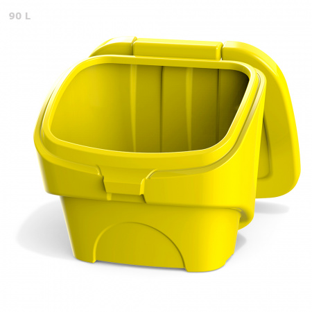 Желтый ящик для соли, реагентов 90 литров - открытый спереди
